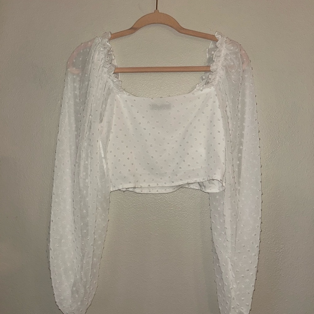 SHEIN White Swiss Dot Peasant Crop Top - Picture 7 of 7